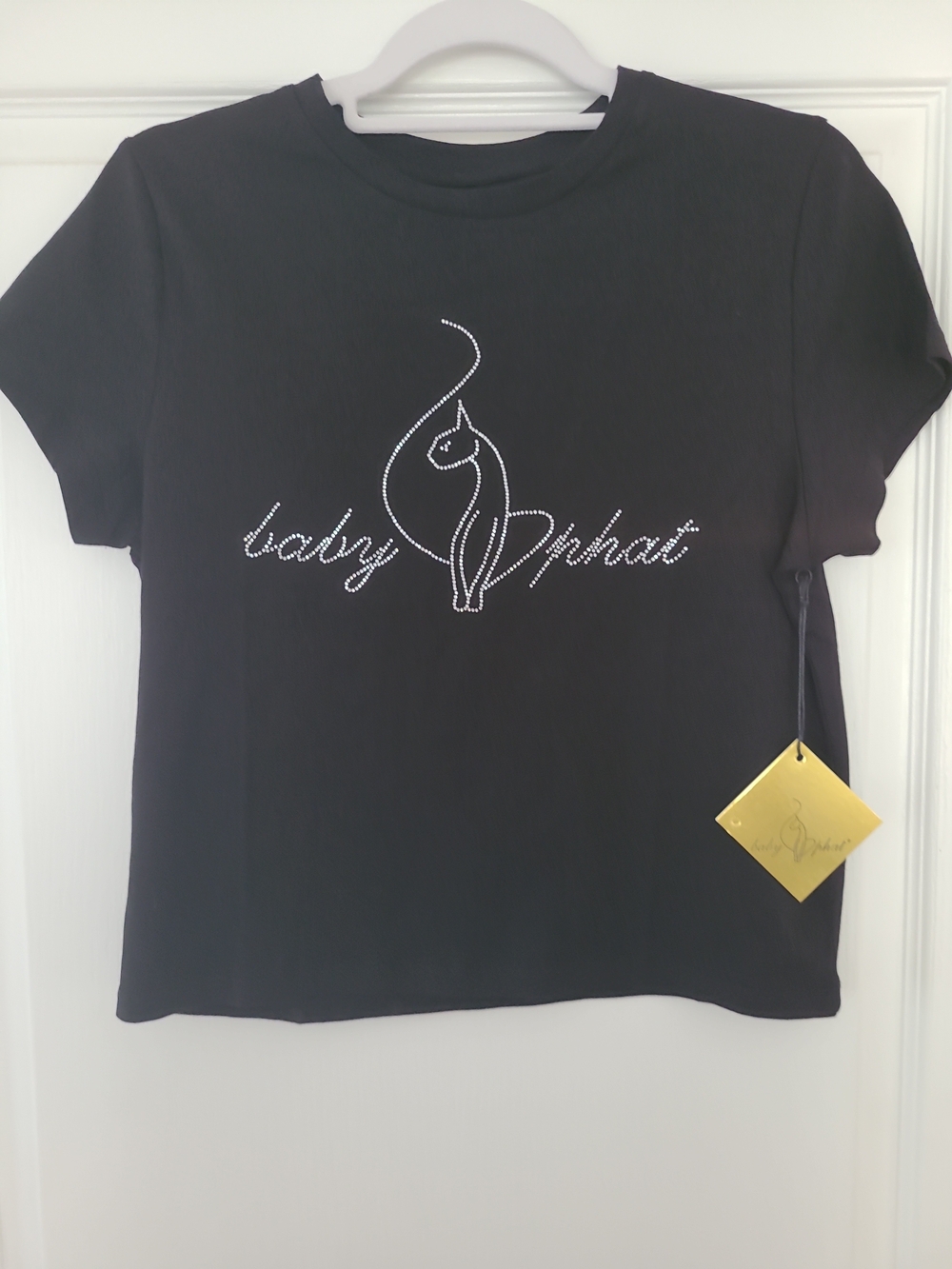 Baby Phat Black Rhinestone Logo Tee NWT, Cropped